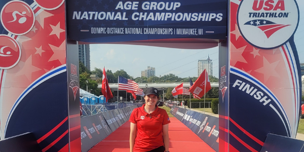 Photo of Gracie Mensay interning at USA Triathalon