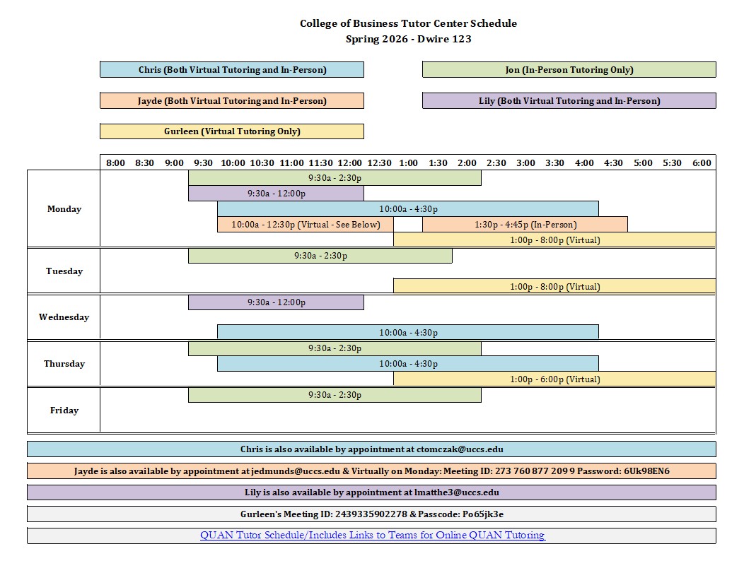 Spring 2026 Tutoring Schedule