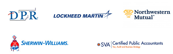 DPR Construction, Northwestern Mutual, Lockheed Martin, Sherwin Williams and SVA Certified Public Accountants logos
