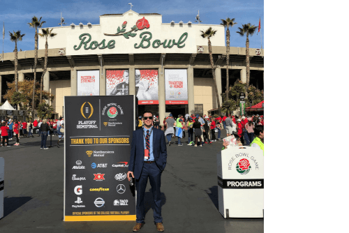 UCCS Sport Management student Joey Paolino at the Rose Bowl game in Pasadena, California.